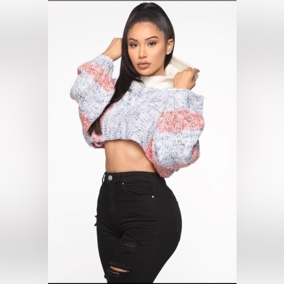 NWT Beuhla Style Lounge Around Cropped Sweater - Blue/combo Multi One size - Picture 3 of 9